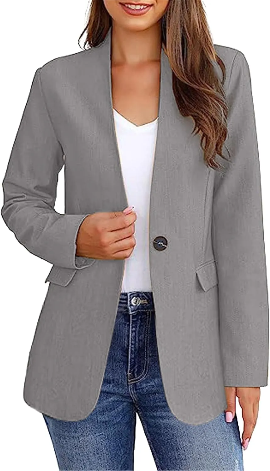Women's Work Office Blazer Open Front Long Sleeve Suit Lightweight Slim Fit Jackets Summer Casual Jacket with Pockets
