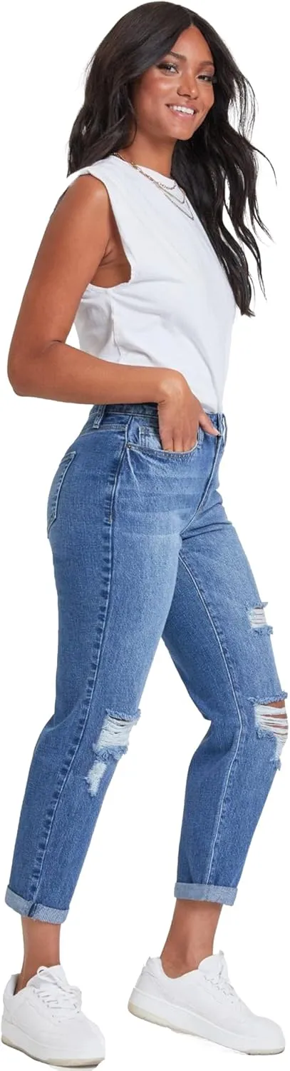 YMI Women's Junior Hybrid Dream Easy Fit Boyfriend Jean with Rolled Cuffed Ankle