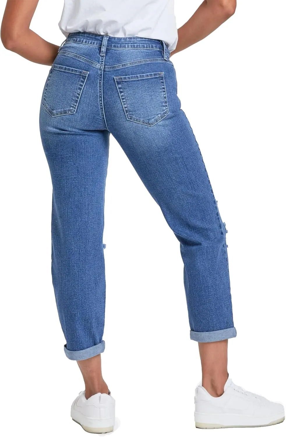 YMI Women's Junior Hybrid Dream Easy Fit Boyfriend Jean with Rolled Cuffed Ankle