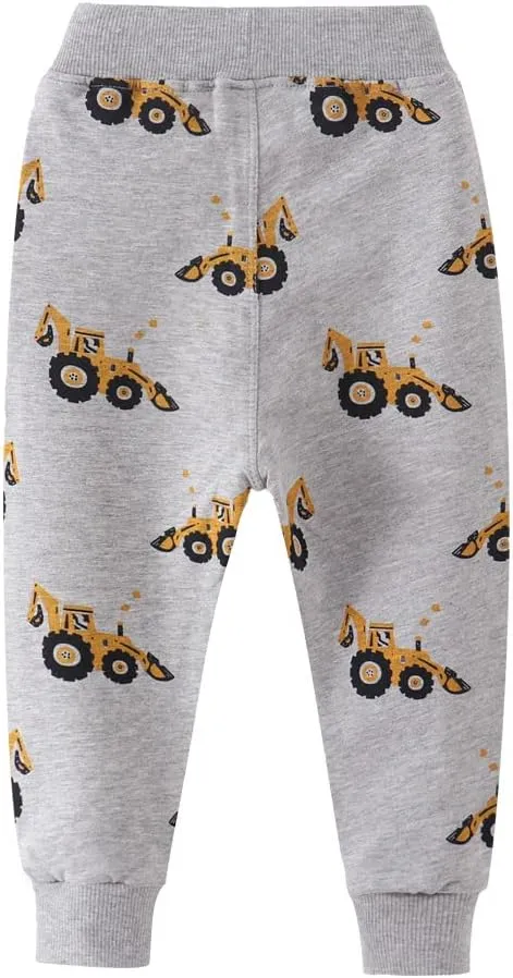 Ysoea Toddler Boys Cotton Jogger Pants Graphic Sweatpants for Boys Kids Athletic Jogger Pants Excavator Rocket Embroidery