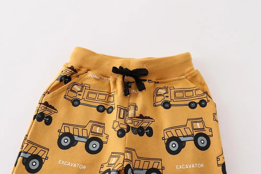 Ysoea Toddler Boys Cotton Jogger Pants Graphic Sweatpants for Boys Kids Athletic Jogger Pants Excavator Rocket Embroidery