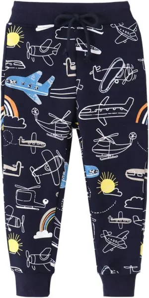 Ysoea Toddler Boys Cotton Jogger Pants Graphic Sweatpants for Boys Kids Athletic Jogger Pants Excavator Rocket Embroidery