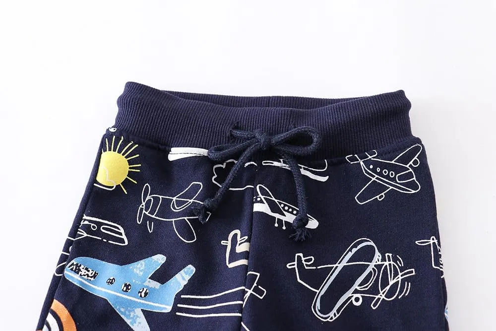 Ysoea Toddler Boys Cotton Jogger Pants Graphic Sweatpants for Boys Kids Athletic Jogger Pants Excavator Rocket Embroidery