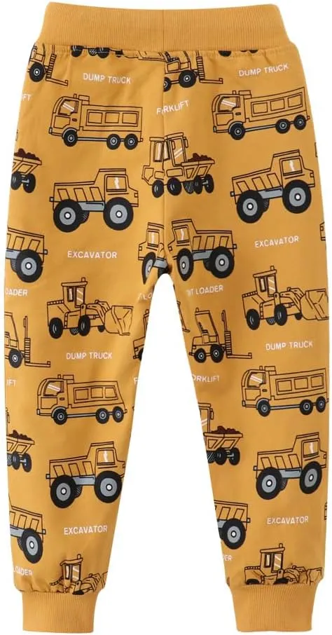 Ysoea Toddler Boys Cotton Jogger Pants Graphic Sweatpants for Boys Kids Athletic Jogger Pants Excavator Rocket Embroidery