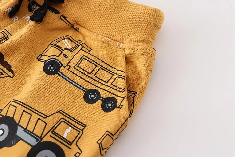 Ysoea Toddler Boys Cotton Jogger Pants Graphic Sweatpants for Boys Kids Athletic Jogger Pants Excavator Rocket Embroidery