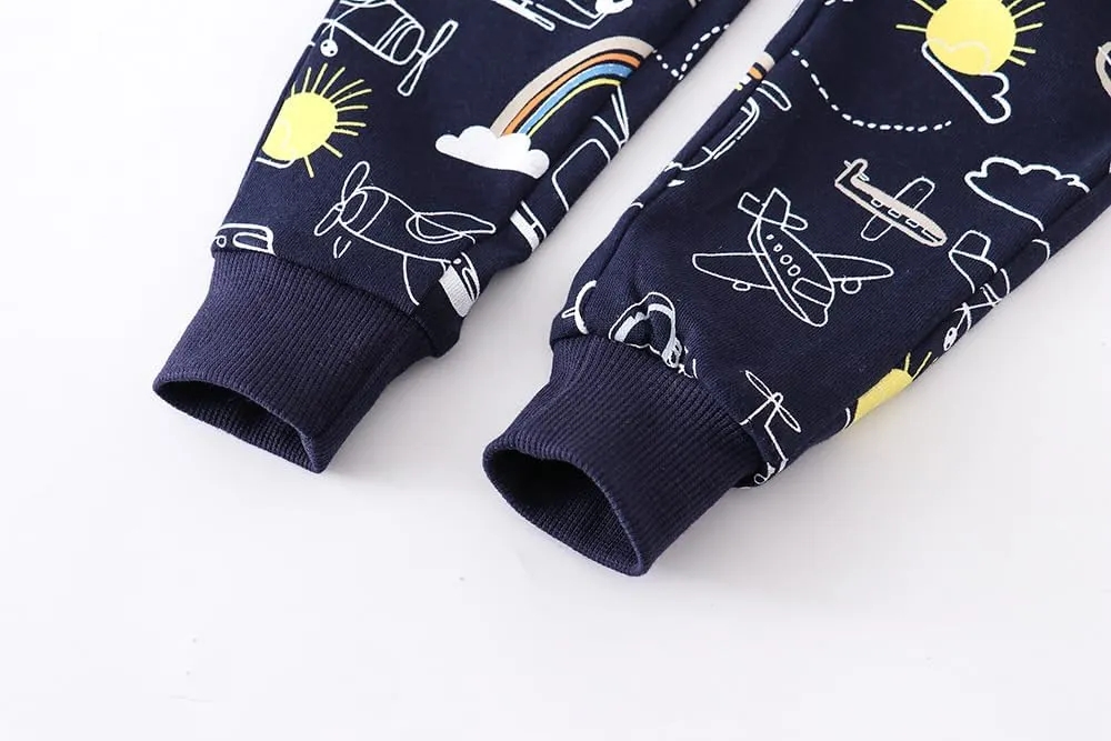 Ysoea Toddler Boys Cotton Jogger Pants Graphic Sweatpants for Boys Kids Athletic Jogger Pants Excavator Rocket Embroidery