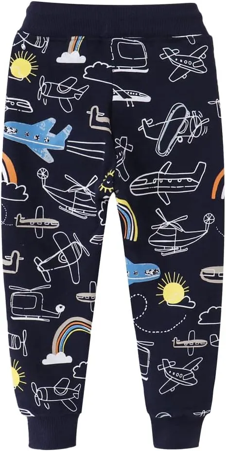 Ysoea Toddler Boys Cotton Jogger Pants Graphic Sweatpants for Boys Kids Athletic Jogger Pants Excavator Rocket Embroidery