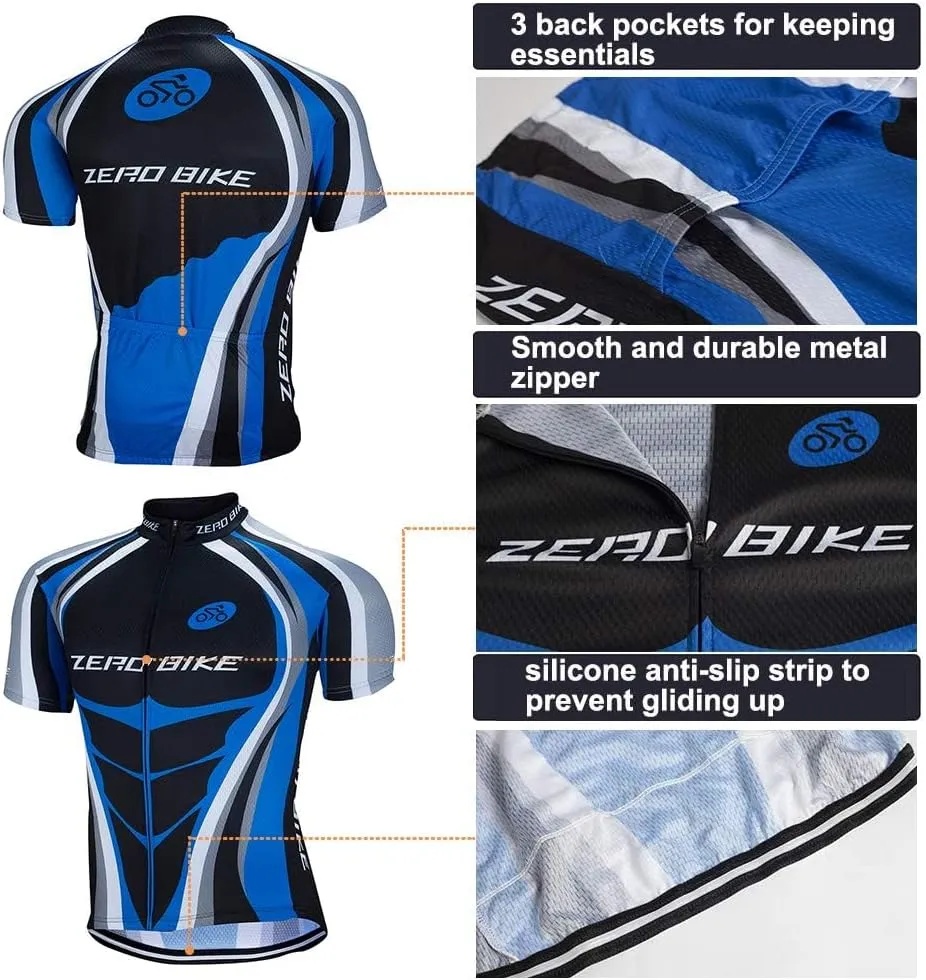 ZEROBIKE® Men's Short Sleeve Cycling Jersey Jacket Breathable Quick Dry Outdoor Sports Wear