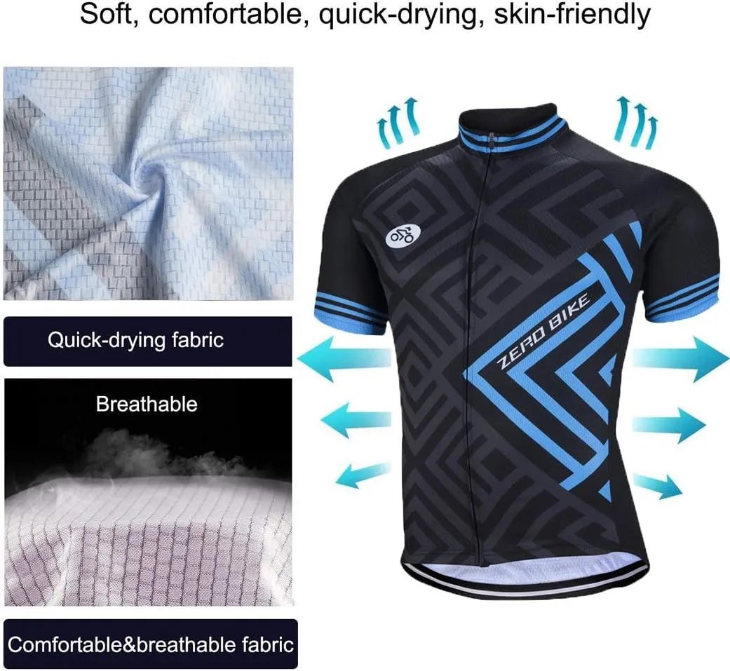 ZEROBIKE® Men's Short Sleeve Cycling Jersey Jacket Breathable Quick Dry Outdoor Sports Wear